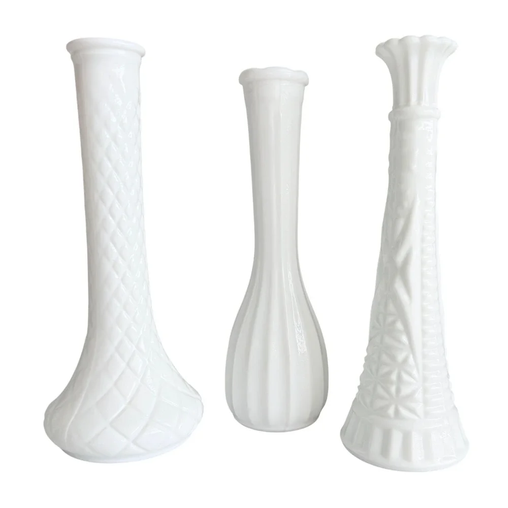 Hoosier Glass Milk Glass Bud Vase Set of 3 White 9 Inch Excellent Vintage MCM